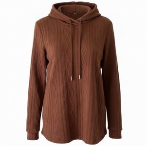 SHEIN Brown Cable Knit Hoodie S | Raglan Sleeve Drawstring Pullover